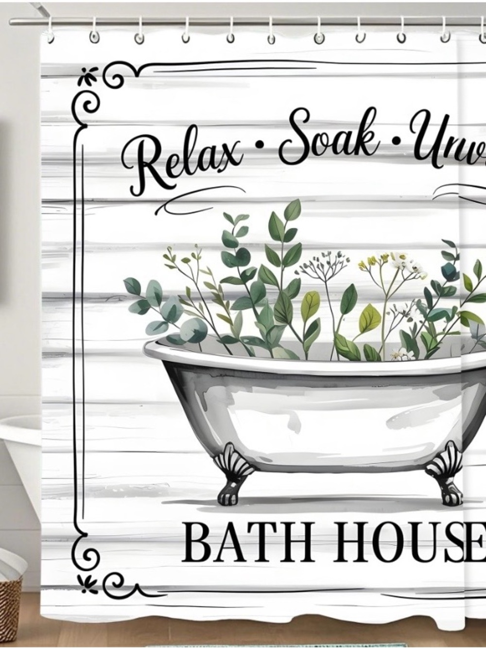 Relax Soak Unwind White Botanical Shower Curtain - Bath House